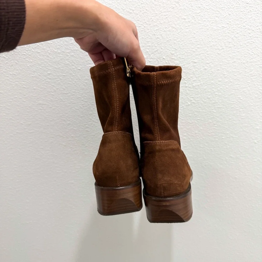 Aquatalia Boho Preppy Waterproof Brown Suede Boots Classic Pointy Square Toe 5